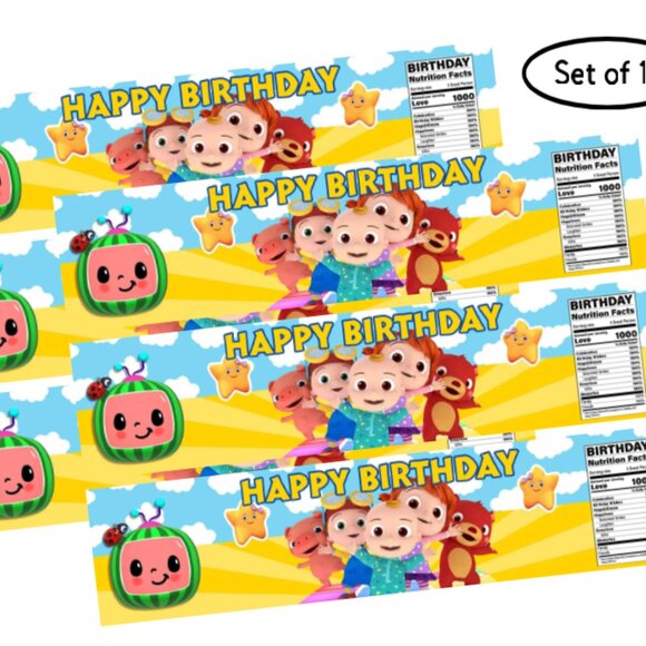 Birthday Water Bottle Labels, 8.5x2 inches, Happy Birthday Theme with Nutrition - Picture 2 of 5